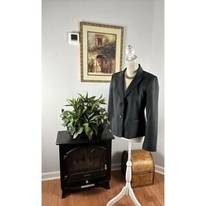 Ann Taylor Women Jacket Gray 2 Pockets Lined Striped 6P Long Sleeve 2 Button